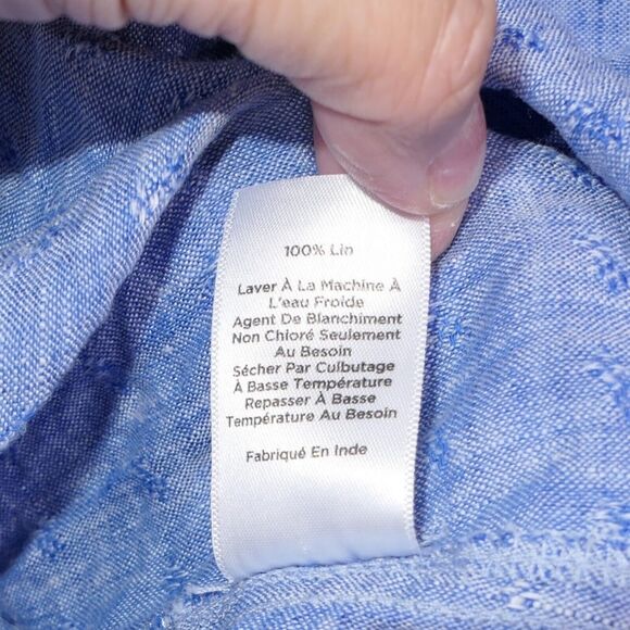 Talbots Woman Petite 2XP 100% Linen Button Up Shirt Blue Textured Roll Tab EUC - Picture 7 of 9